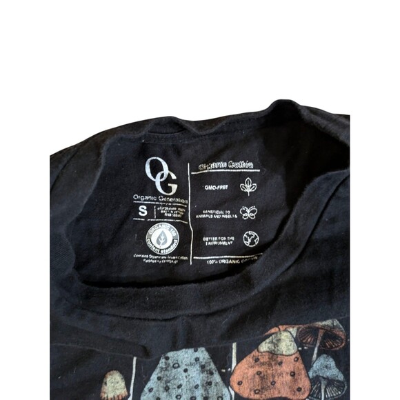 Organic Generation Bloom Wildly mushroom black tshirt top toadstoal- Small - Picture 2 of 2
